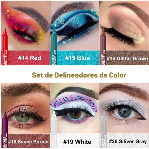 Miniatura 3 de LemonSac Juego de 15 lápices delineador de ojos coloridos, lápiz sombra de ojos, delineador de ojos con brillo metálico perla y mate para mujeres