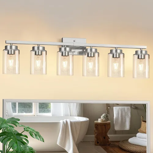 Miniatura 9 de IZORRO Moderna lámpara de baño, 3 luces negras claras, accesorios de iluminación de baño sobre espejo con vidrio transparente para sala de estar