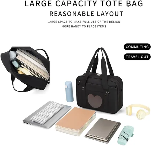 Miniatura 5 de Bolso japonés con ventana en forma de corazón versátil como bolso de hombro para computadora portátil