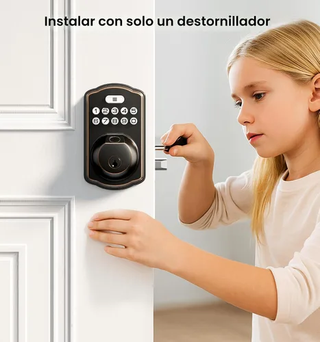 Miniatura 13 de Veise KS02A - Cerradura de puerta de entrada sin llave de huellas dactilares, bloqueo automático, cerrojo electrónico para puerta delantera, Bronce