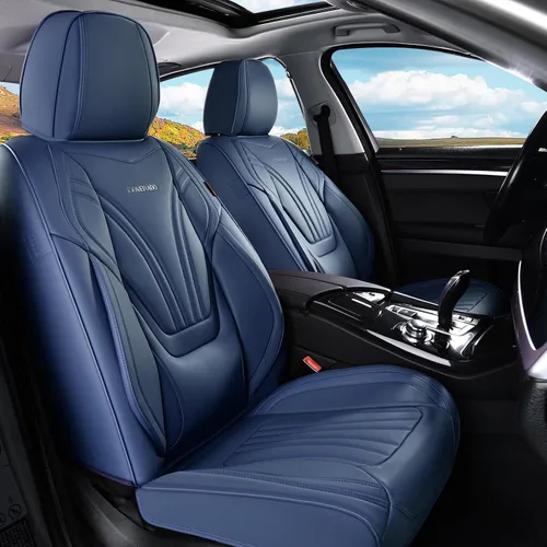 Miniatura 29 de Coverado Fundas para Asientos de Coche, Protector de Asiento con Soporte Lumbar y Reposacabezas Removible, Cojín de Asiento de Piel Transpirable