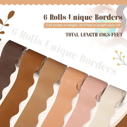 Miniatura 2 de TaoBary 6 rollos de bordes coloridos de 196.8 pies para tablón de anuncios para el aula, borde festoneado, decoración de tablón de anuncios