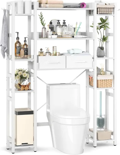 Miniatura 16 de Besiost - Estante de almacenamiento sobre el inodoro con 2 cajones - Organizador de baño de 7 niveles con estante ajustable, estante de ahorro