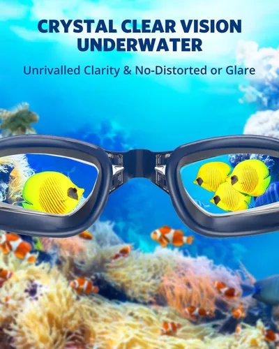 Miniatura 5 de Aegend Gafas de natación, gafas de natación sin fugas, protección completa para adultos, hombres, mujeres y jóvenes Negro claro con correa azul