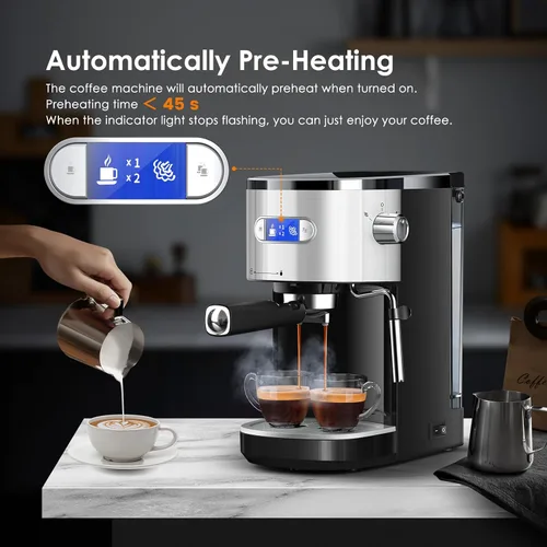 Miniatura 3 de COWSAR Máquina de café expreso comercial de 20 bares, cafetera compacta con espumador de leche, máquinas de café Expresso con tanque de agua