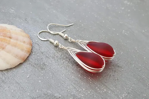 Miniatura 50 de Yinahawaii Handmade Sea Glass Earrings, Hawaiian Jewelry, Wire Braided Earrings Teardrop Earrings, Beach Jewelry Sea Glass Jewelry For Women Cobalt