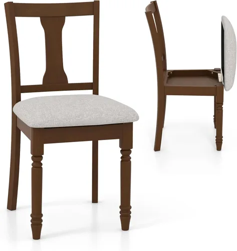 Miniatura 10 de Giantex Juego de 4 sillas de comedor de madera, sillas de comedor de granja con asiento de cojín, sillas auxiliares de comedor de madera sin brazos