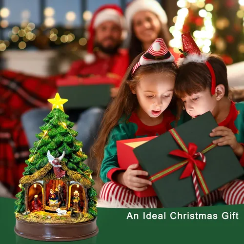 Miniatura 7 de Árbol de Navidad Iluminado y Animado Escena de Natividad del Pesebre, Figuras Musicales de la Familia de Ángeles con Luz LED que Reproduce Música