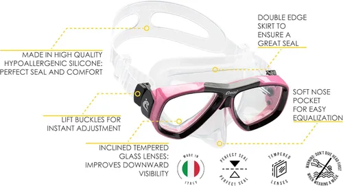 Miniatura 2 de Cressi Adult Snorkel Kit- Lightweight Mask & Snorkel Combo for Snorkeling- Focus & Supernova Dry - Designed in Italy Claro/rosa