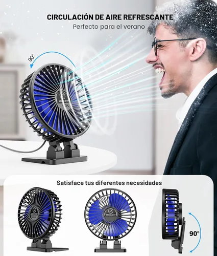 Miniatura 4 de JZCreater Ventilador de Escritorio USB, Mini Ventiladores Portátiles, Ventilador de Enfriamiento de Mesa de Escritorio de 3 Velocidades, Conexión a