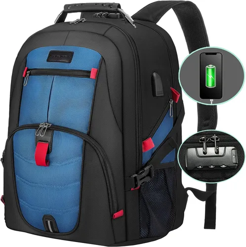 Miniatura 11 de LOVEVOOK Mochila grande de viaje y para laptop, impermeable, antirrobo, con cerradura y puerto de carga USB, para negocios, hombres, mujeres, Negro