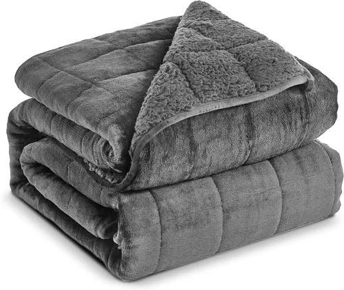 Miniatura 12 de Manta pesada de forro polar Sherpa para adultos, 15 libras, manta de felpa suave de doble cara para sofá cama, manta pesada gruesa con cuentas
