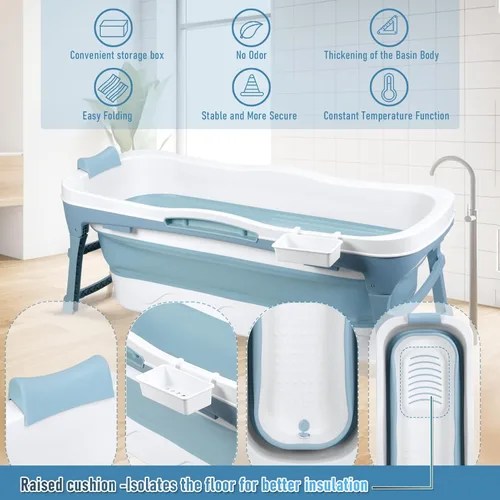 Miniatura 3 de Bañera portátil para adultos, bañera plegable de 56 pulgadas para adultos, bañera independiente para ducha, baño de hielo, bañera de sentada