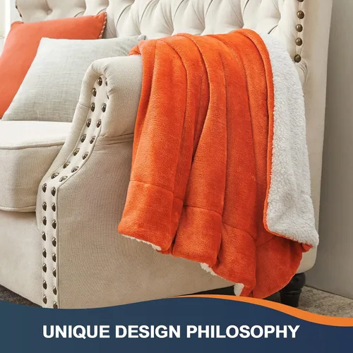 Miniatura 6 de Walensee Manta de vellón Sherpa (Tamaño de manta de 50 x 60 pulgadas, naranja) Manta de felpa peluda súper suave reversible de franela de microfibra