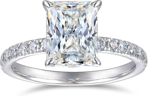 CGSRING Anillos de moissanita de color D de 3 quilates de moissanita de corte radiante, anillo de compromiso de moissanita para mujer, talla 4-12