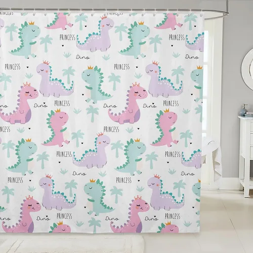 Miniatura 28 de Erosebridal Cortina de Ducha de Dinosaurio de Dibujos Animados 3D para Niños Varones Adultos Baño Selva Dino Tela Cortina de Baño 72" An x 72 L