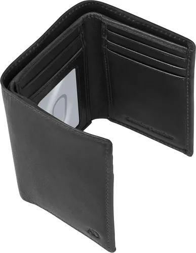 Miniatura 31 de Billetera de triple pliegue con RFID, cuero genuino, delgado, con ventana de identificación, bolsillo frontal, regalo para hombre