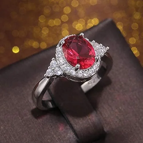 Miniatura 3 de Sdouefos Anillo de compromiso para mujer de plata de ley 925, con microincrustaciones de rubí oval, color rojo (6)