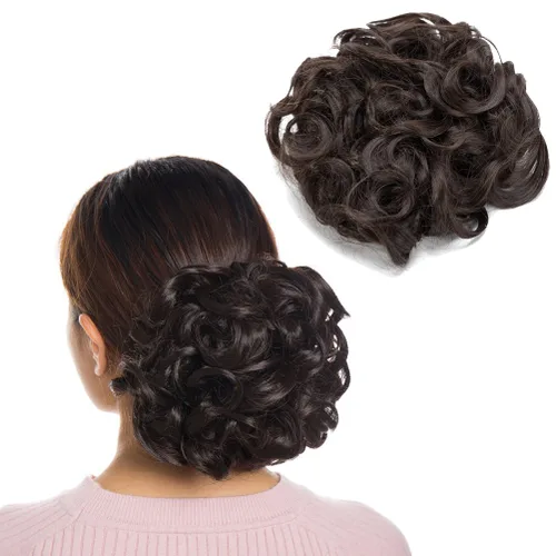 Miniatura 3 de Benehair Moño desordenado con peines con clip en moño de Juva, moño de Juva, esponjoso, ondulado, fácil de estirar, moño grande, cola de caballo