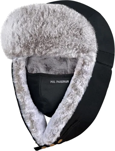 POL PARKMAN Sombrero de trampero de invierno para hombres y mujeres, sombrero de aviador ruso Ushanka cálido frío para esquí, caza, negro, Negro -