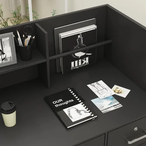 Miniatura 6 de Homsee Moderno escritorio de recepción con 3 cajones, armario de almacenamiento de 1 puerta y estante de gabinete, escritorio de madera