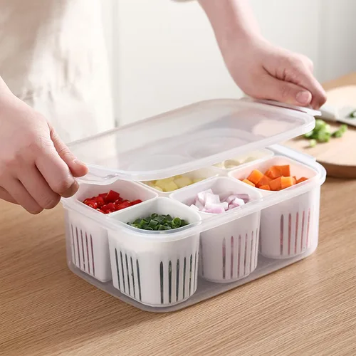 Contenedores de almacenamiento de alimentos con tapas, herméticos, 6 unidades, reutilizables, divididos, organizadores de refrigerador, extraíbles
