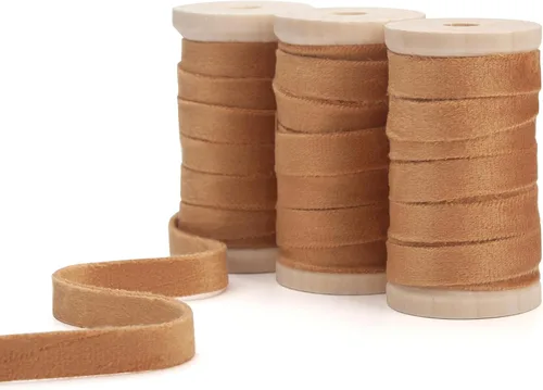 Miniatura 8 de Coowayze Cinta de terciopelo marrón de doble cara para árbol de Navidad, envoltura de regalo de 3/8 pulgadas x 15 yardas en 3 bobinas de madera