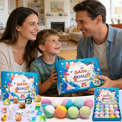 Miniatura 3 de Paquete de 20 bombas de baño para niños con sorpresa en el interior, juguetes de baño de burbujas, set de bombas de baño orgánicas naturales