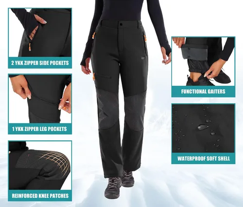 Miniatura 4 de IUGA Pantalones de nieve para mujer, impermeables, aislados, softshell, con forro polar, para snowboard, 4 bolsillos