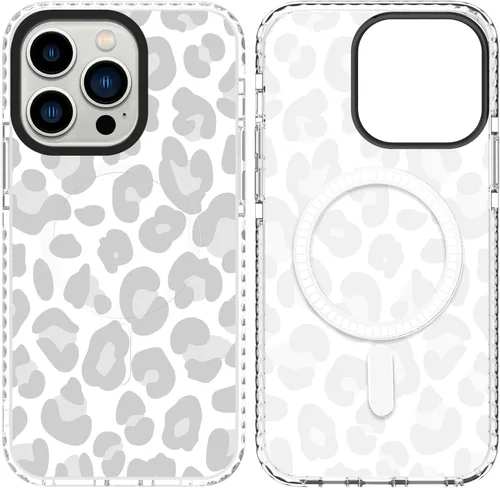 Miniatura 22 de SAKUULO Funda magnética para iPhone 11 Pro Max [Compatible con MagSafe] Patrón de Estampado de Leopardo Gris Claro Funda de Carga Inalámbrica