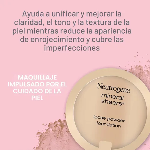 Miniatura 7 de Neutrogena Mineral Sheers - Base de maquillaje ligera en polvo suelto con vitaminas A, C y E, cobertura transparente a media, mejorador del tono