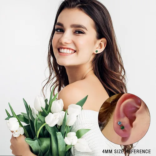 Miniatura 6 de Jstyle Aretes hipoalergénicos para mujeres y hombres, aretes de acero inoxidable quirúrgico con piedra natal, aretes coloridos de circonita cúbica