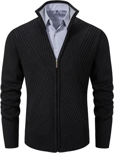 Miniatura 9 de VtuAOL Suéteres tipo cárdigan para hombre, con cremallera completa, cuello alto, cárdigan de punto casual con bolsillos