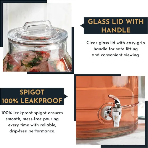 Miniatura 2 de Dispensadores de bebidas de vidrio de 3 galones para fiestas, dispensadores de jarras Mason clásicos con tapa de vidrio con asa y espiga 100% a