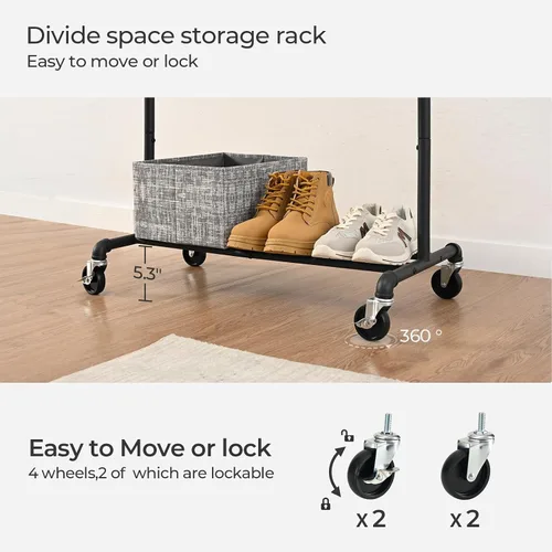 Miniatura 6 de FOUCSSOMEI Perchero de ropa con ruedas, perchero de ropa resistente, perchero de ropa de metal, organizador de armario, para dormitorio, sala
