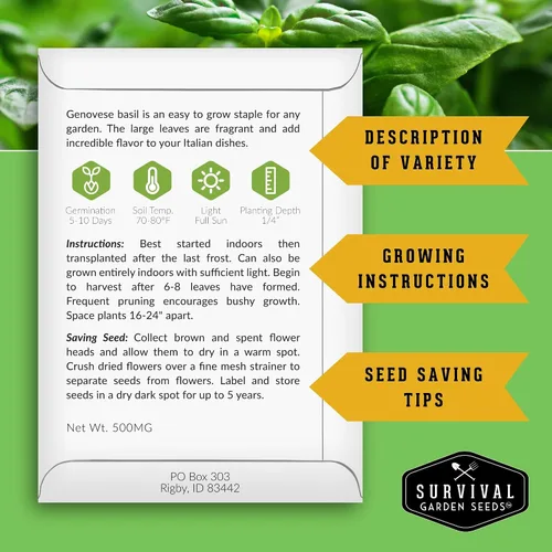 Miniatura 4 de Survival Garden Seeds Culinary Herb Collection - Bóveda de semillas de perejil rizado, cilantro, albahaca, cebollino, tomillo, semillas de reliquia