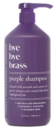 Findley Bye Bye - Champú morado latón para cabello rubio natural o teñido o resaltado, con aceite de aguacate y aceite de ricino, neutraliza el