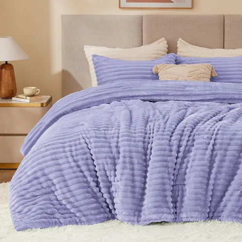 Miniatura 10 de BEDELITE - Juego de edredón de forro polar tamaño individual: ropa de cama supersuave y cálida en color beige, juego de cama de lujo esponjoso