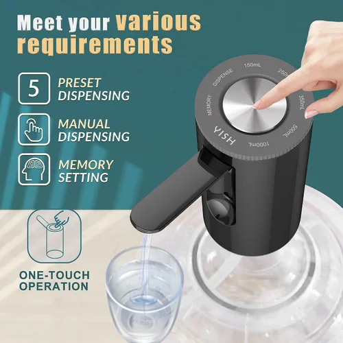 Miniatura 2 de YISH Bomba de dispensador de agua para botella de 5 galones, dispensador de jarra de agua sumergible automático portátil, bomba de botella de agua