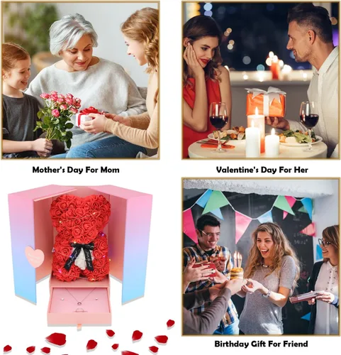 Miniatura 4 de Juego de caja de regalo con diseño de oso de rosas, diseño de oso de rosas, para novia, mujer, esposa, aniversario, Navidad, San Valentín