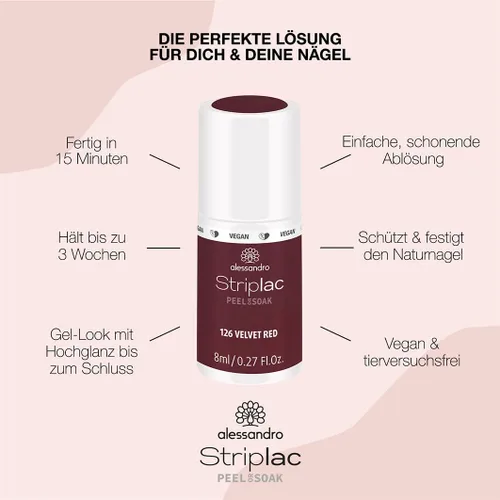 Miniatura 5 de alessandro Striplac - Esmalte de uñas para despegar o remojar - 126 terciopelo rojo para mujer - 0.27 onzas