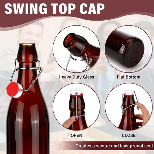 Miniatura 3 de Aoriher 12 botellas de vidrio ámbar de 25 onzas, botellas de vidrio con tapa abatible con tapas herméticas para cerveza casera, extracto
