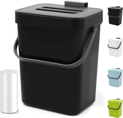 Contenedor de compost para encimera, 1.3 galones, pequeño bote de basura colgante con tapa para cocina y baño, basurero de cocina debajo del