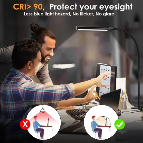 Miniatura 3 de ShineTech Lámpara de escritorio LED con abrazadera, con clip que cuida los ojos, luz de escritorio con 3 modos de color y atenuación continua