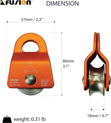 Miniatura 2 de Fusion Climb Ekat Micro Polea de oscilación lateral de aluminio, tirolesa para patio trasero, carretilla Naranja