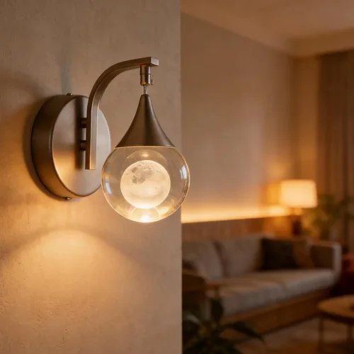 Sedelan Aplique de pared de cristal, apliques de pared LED modernos para interiores, lámpara de pared de luna regulable de 5 W para dormitorio,