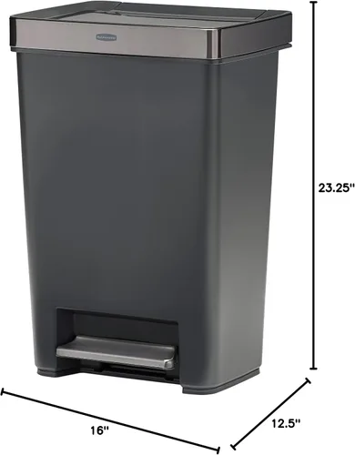 Miniatura 7 de Rubbermaid Serie Premier IV Contenedor de basura con tapa para pisar para el hogar y la cocina, 12.4 galones, tapa de acero inoxidable color carbón