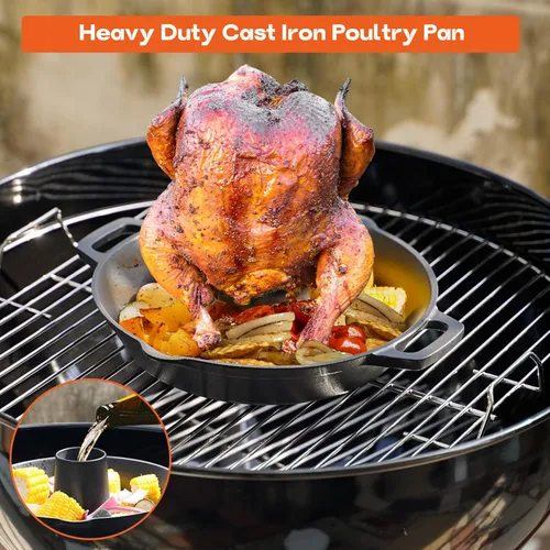 Miniatura 4 de Onlyfire - Asador universal de hierro fundido para pollo, asador de aves de corral pre-sazonado, soporte para cerveza y pavo con bandeja para asar