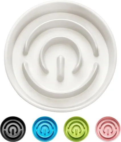 Miniatura 20 de Cuencos de cerámica para perros de alimentación lenta, 2.0 tazas de comedero lento para perros medianos y grandes, cuenco de laberinto de Blanco