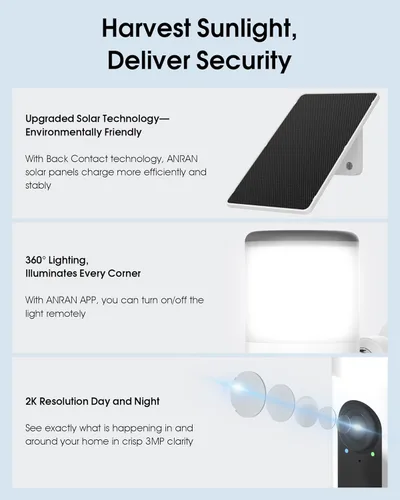 Miniatura 4 de ANRAN Cámaras de seguridad solares inalámbricas para exteriores con luz, cámara de reflector de porche 2K con visión nocturna a color y detección